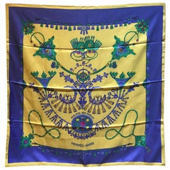 Hermes Vintage Parures des Sables Silk Scarf in Blue and Yellow