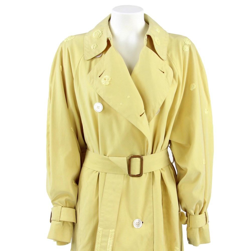 Hermès Vintage pastel yellow 80s mid-length upcycled trench coat For Sale 7