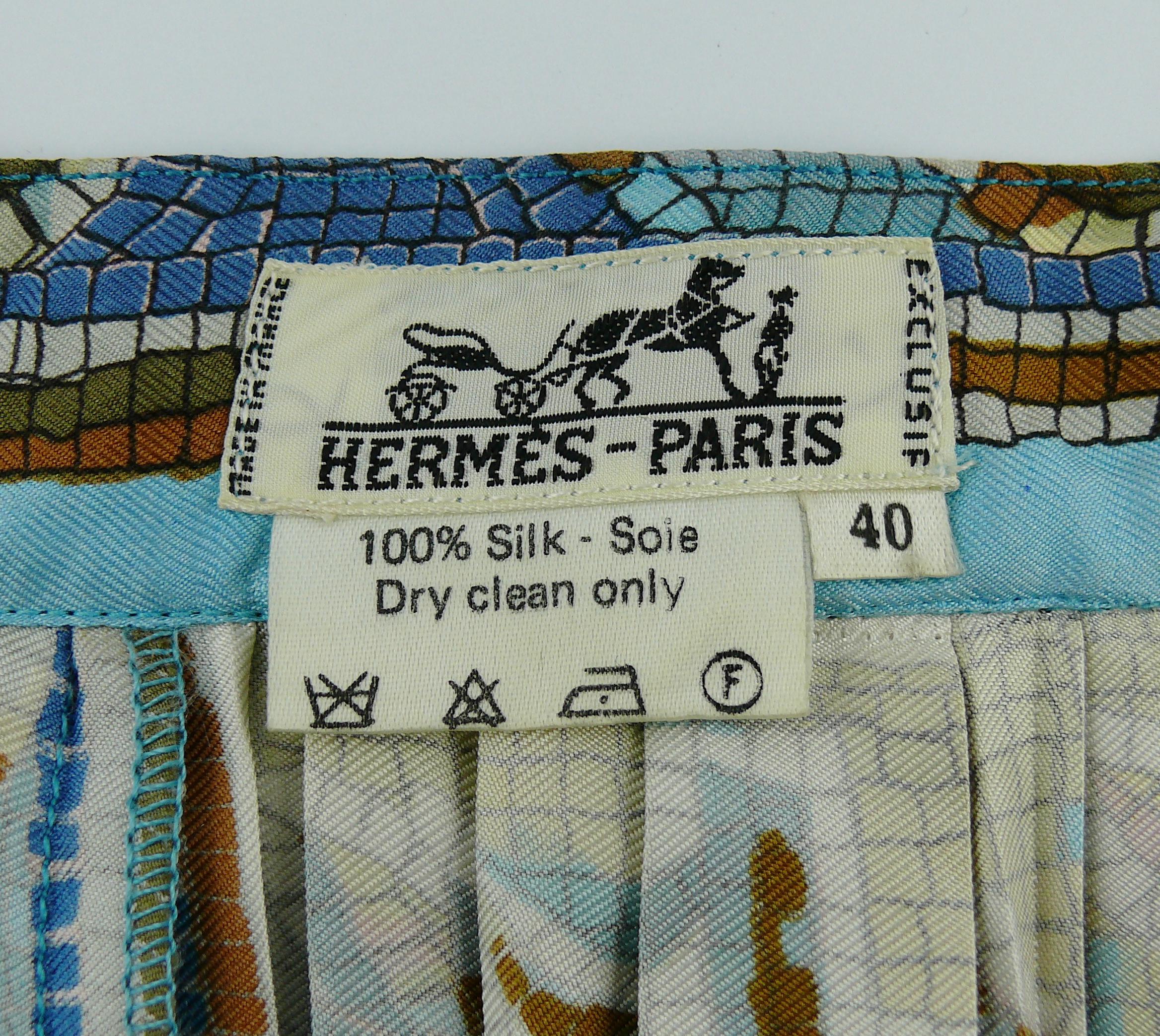 Gonna in seta plissettata con stampa Pavement di Hermes Vintage 7