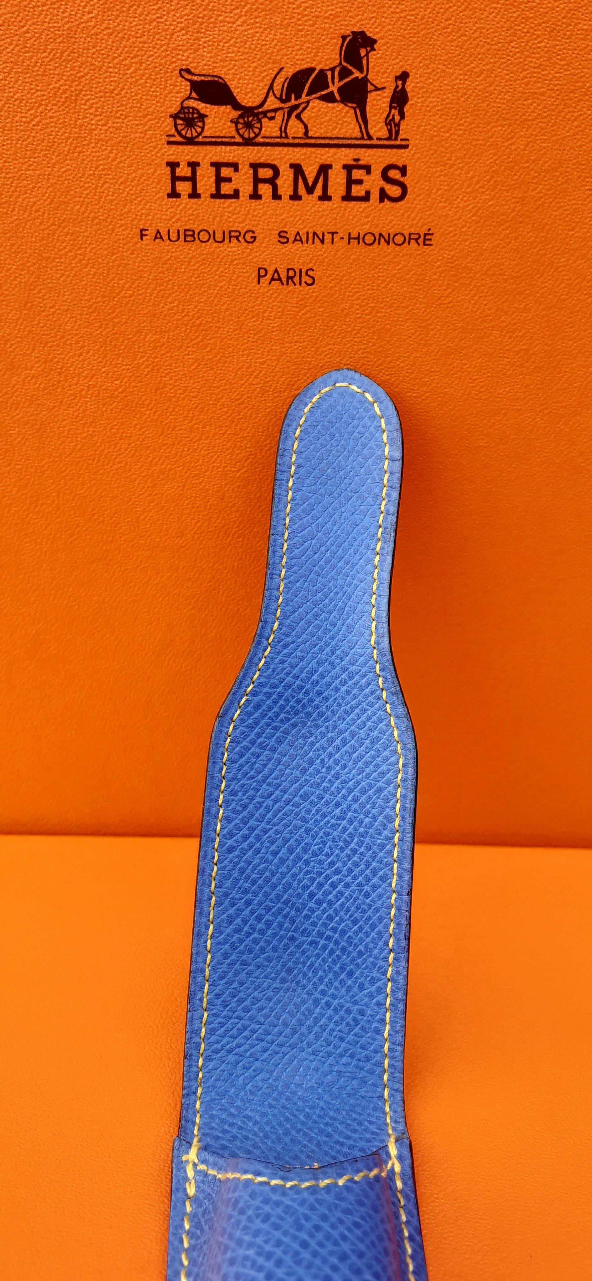 Hermès Vintage Pencil Pen Case Courchevel Leather Blue Yellow RARE 4