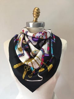 Hermes Vintage Petite Main Silk Scarf in Black and White circa 1987