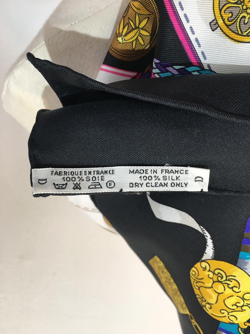 Women's or Men's Hermes Vintage Petite Main Silk Scarf in Black and White circa 1987
