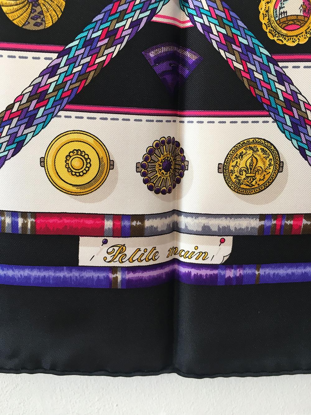 Hermes Vintage Petite Main Silk Scarf in Black and White circa 1987 2