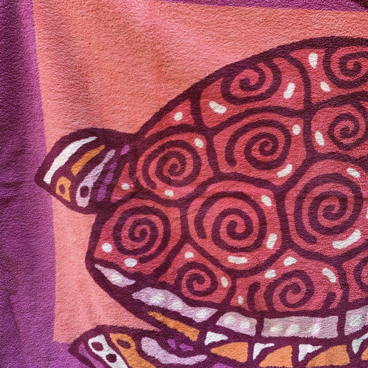 Hermes Vintage Pink Cotton Turtle Pool Beach Towel 1