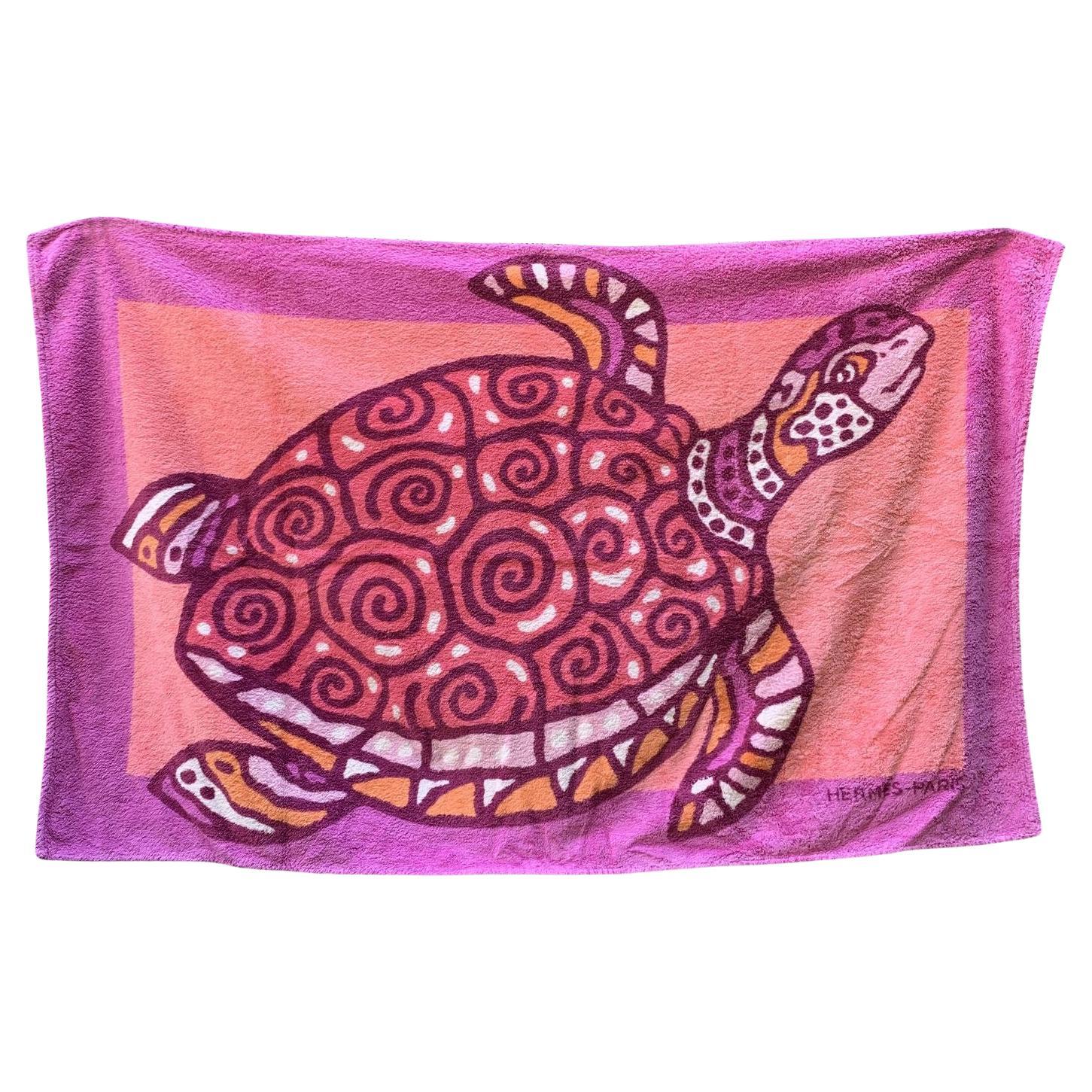 Hermes Vintage Pink Cotton Turtle Pool Beach Towel