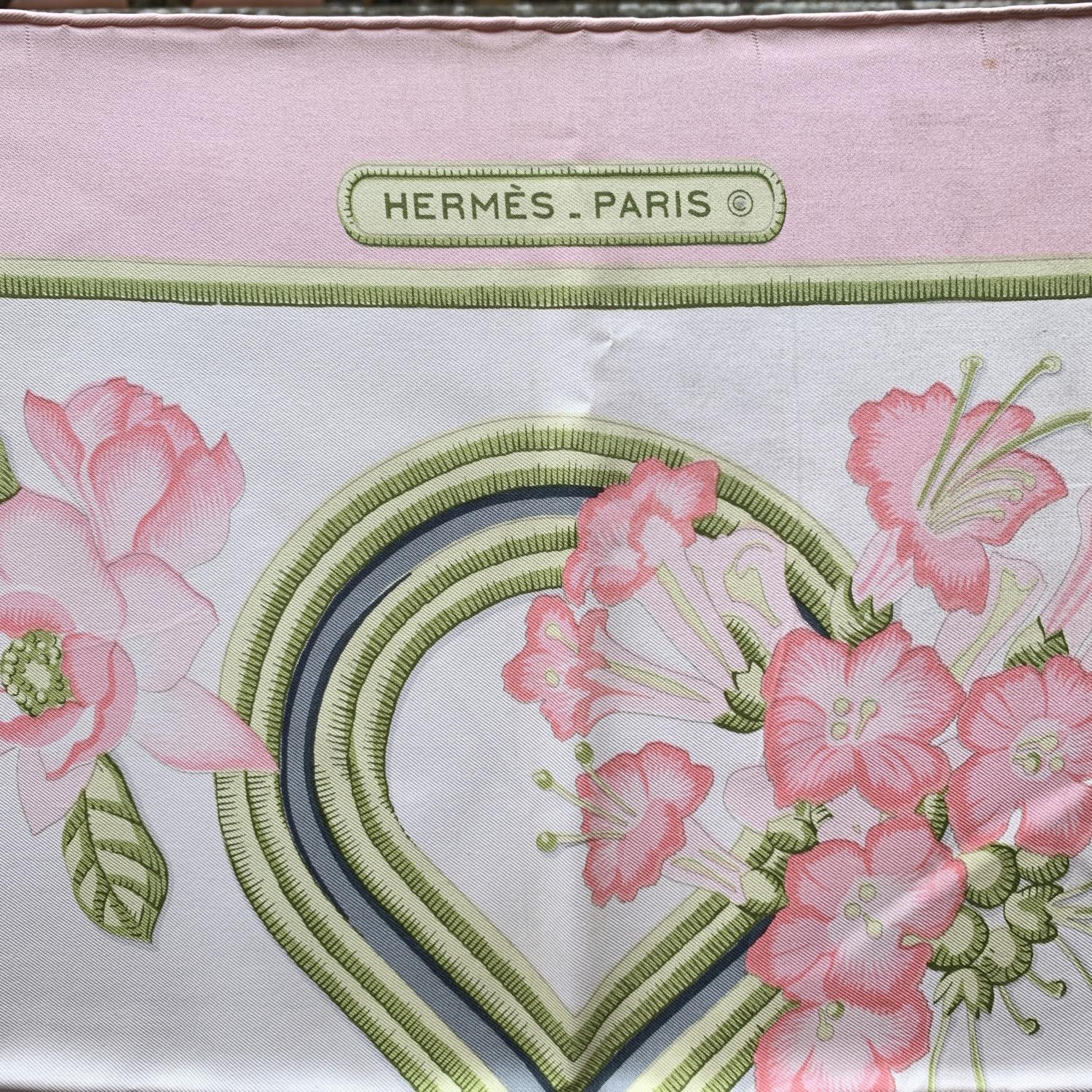 Women's Hermes Vintage Pink Silk Scarf Caraibes 1974 Christiane Vauzelles