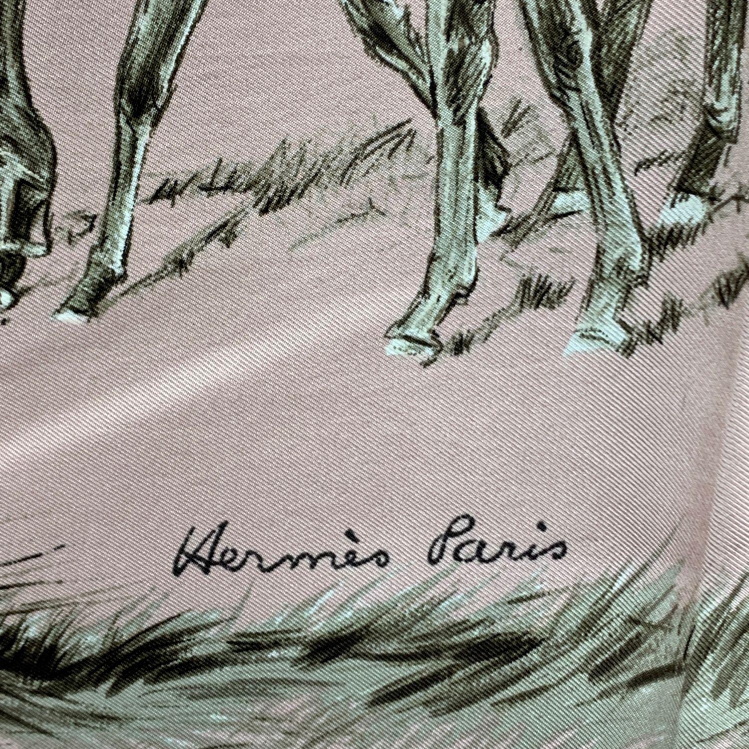 Beige Hermes Vintage Pink Silk Scarf Les Poulains 1960 Xavier De Poret