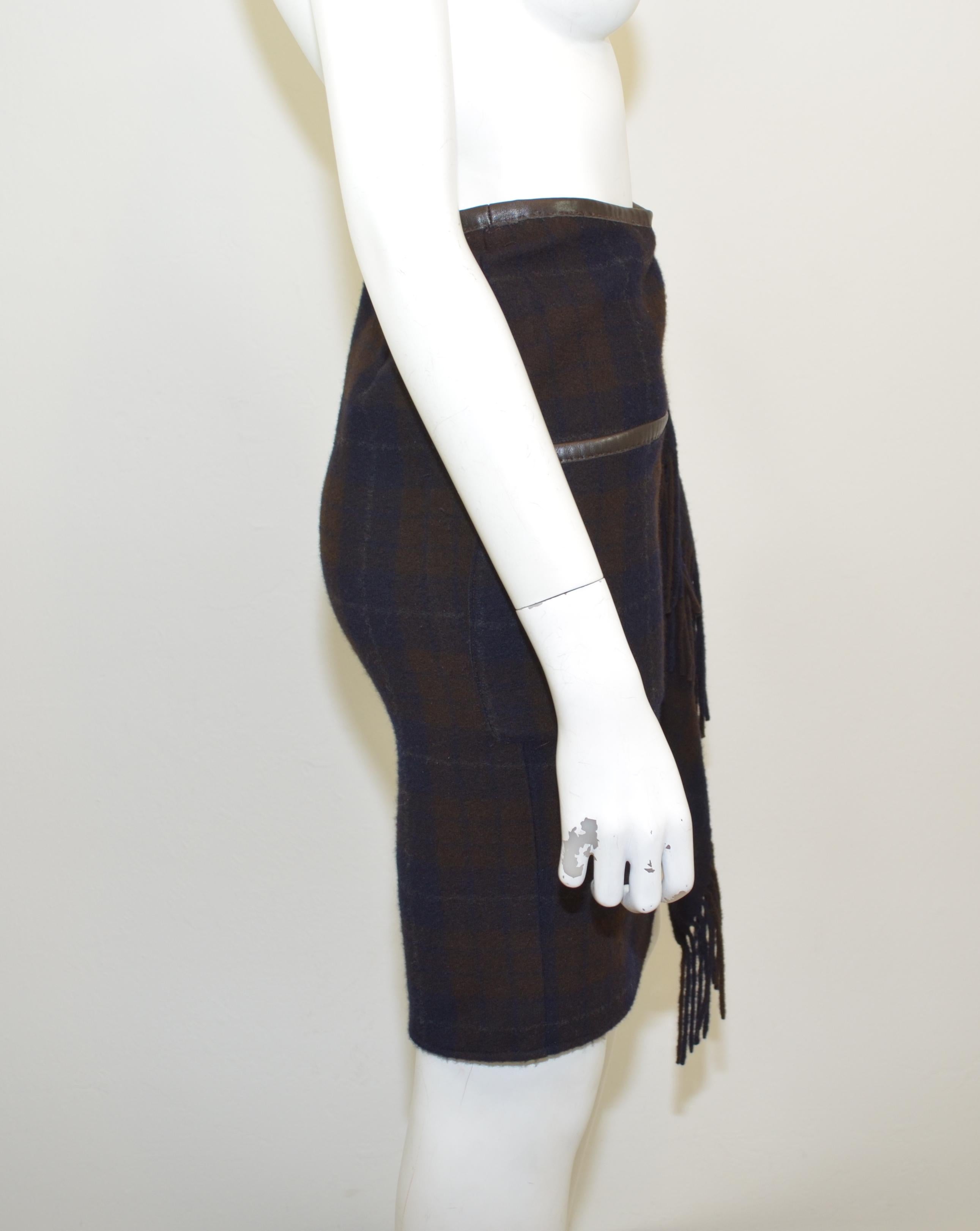 Hermès Vintage Plaid Cashmere Fringe Skirt In Good Condition In Carmel, CA