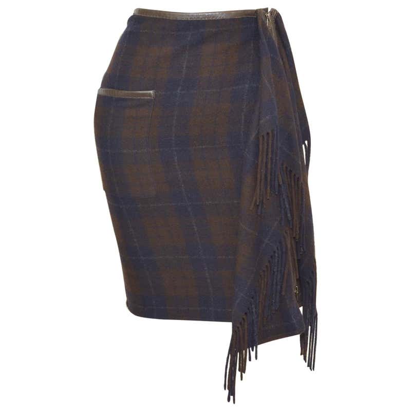Hermès Vintage Plaid Cashmere Fringe Skirt at 1stDibs