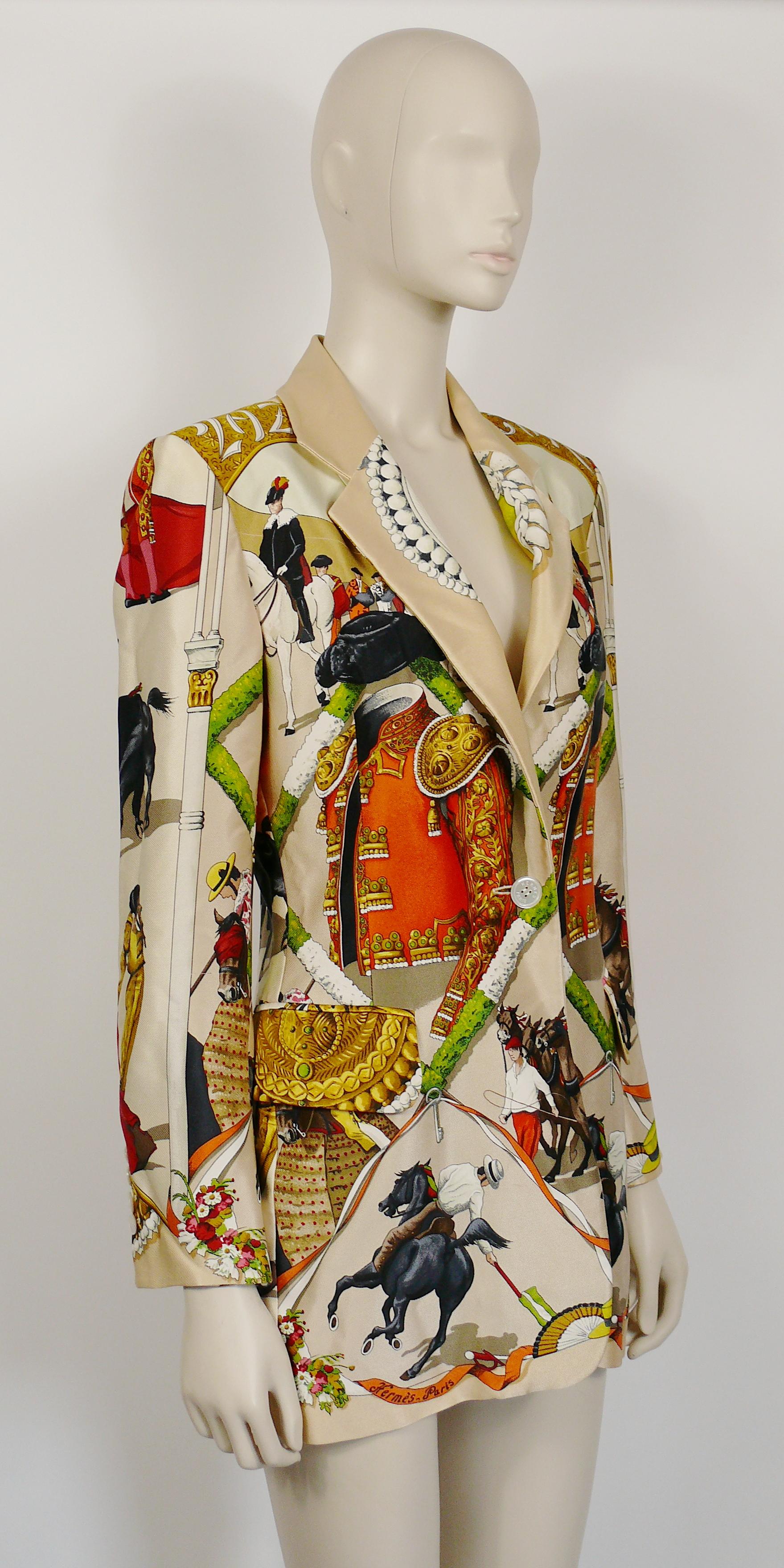 HERMES vintage rare PLAZA DE TOROS jacket designed by HUBERT DE WATRIGANT, featuring matador and bull print.

Similar model (in a different colorway) worn by supermodel CHRISTIE TURLINGTON - HERMES Ready-to-Wear Fall/Winter 1992.

This jacket