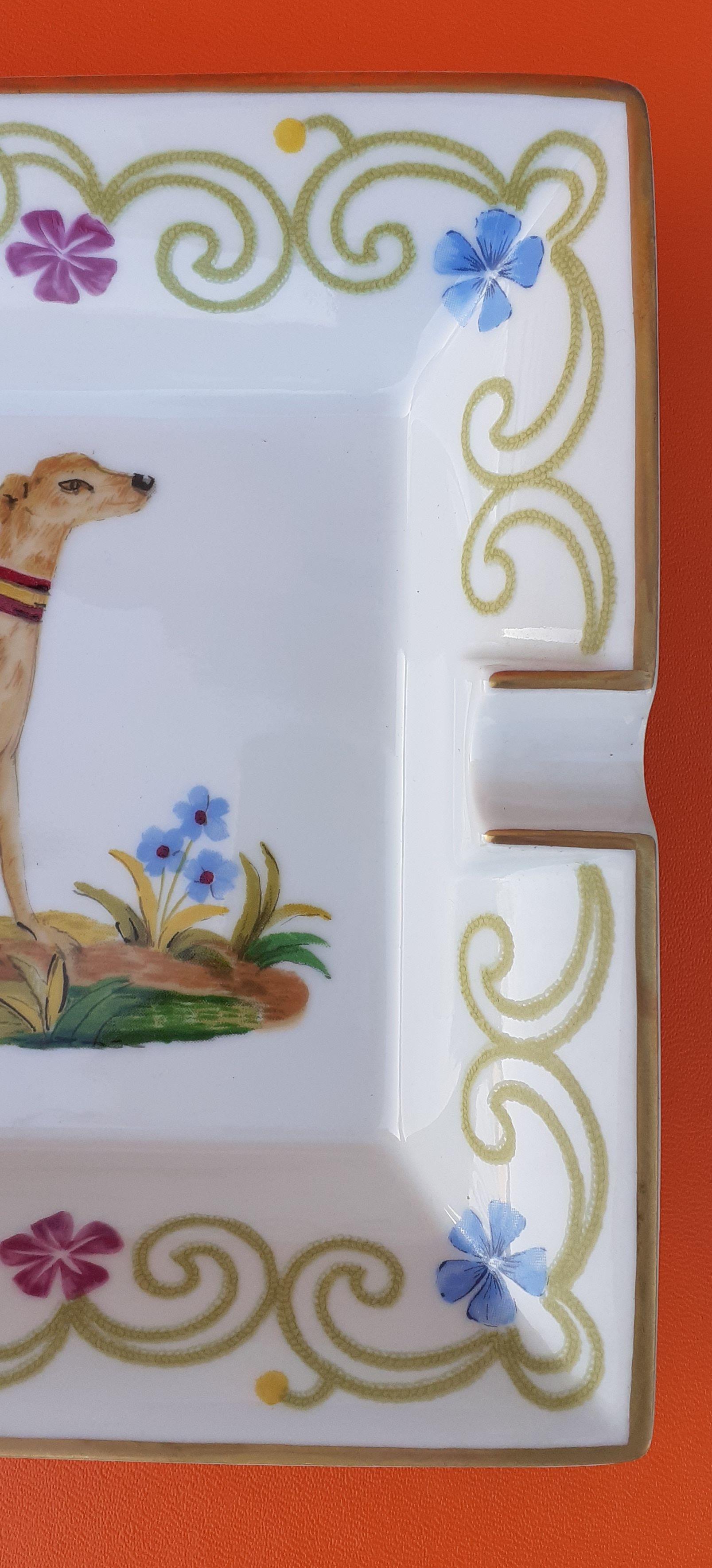 Hermès Vintage Porcelain Ashtray Change Tray Greyhound Dog Porcelain RARE 3
