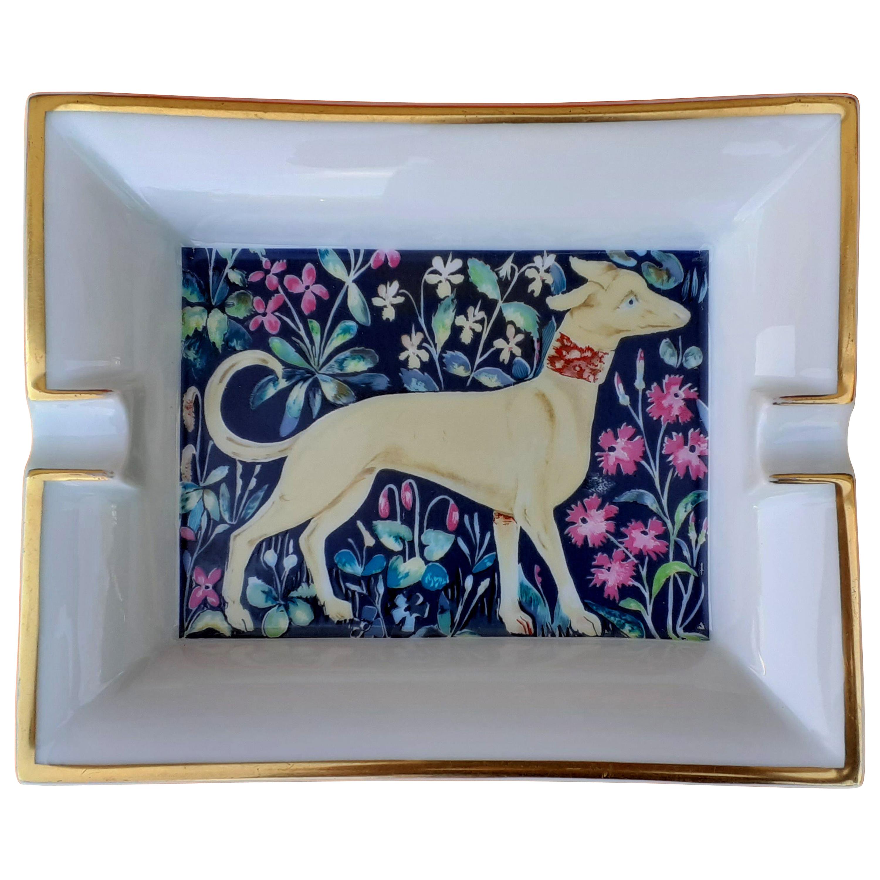 Hermès Vintage Porcelain Ashtray Change Tray Greyhound Dog Porcelain RARE