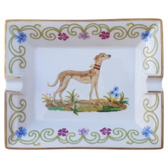 Cendrier en porcelaine vintage Hermès avec chien lévrier et porte-monnaie en porcelaine, RARE