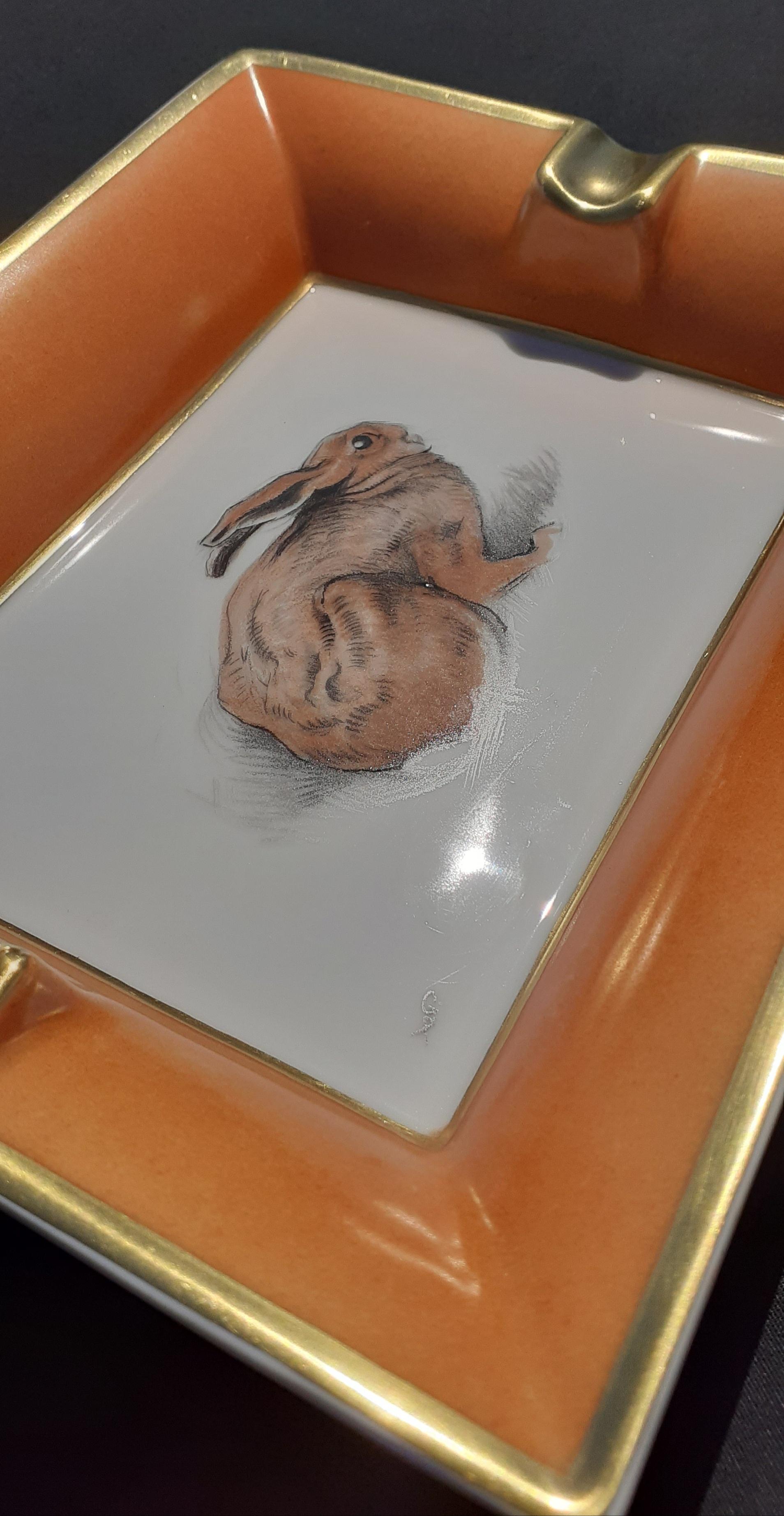 Hermès Vintage Porcelain Ashtray Change Tray Rabbit Hare Xavier De Poret RARE 12