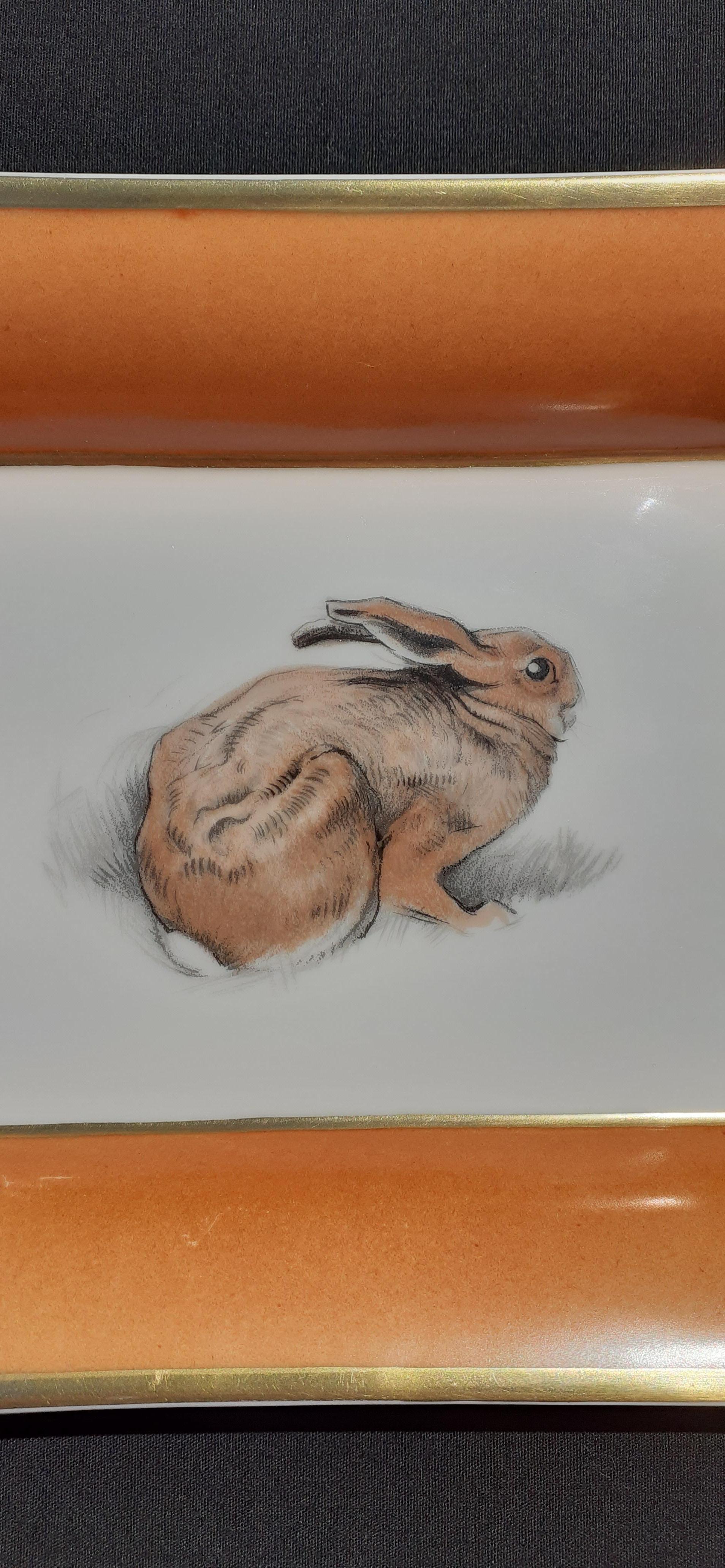 Hermès Vintage Porcelain Ashtray Change Tray Rabbit Hare Xavier De Poret RARE 3