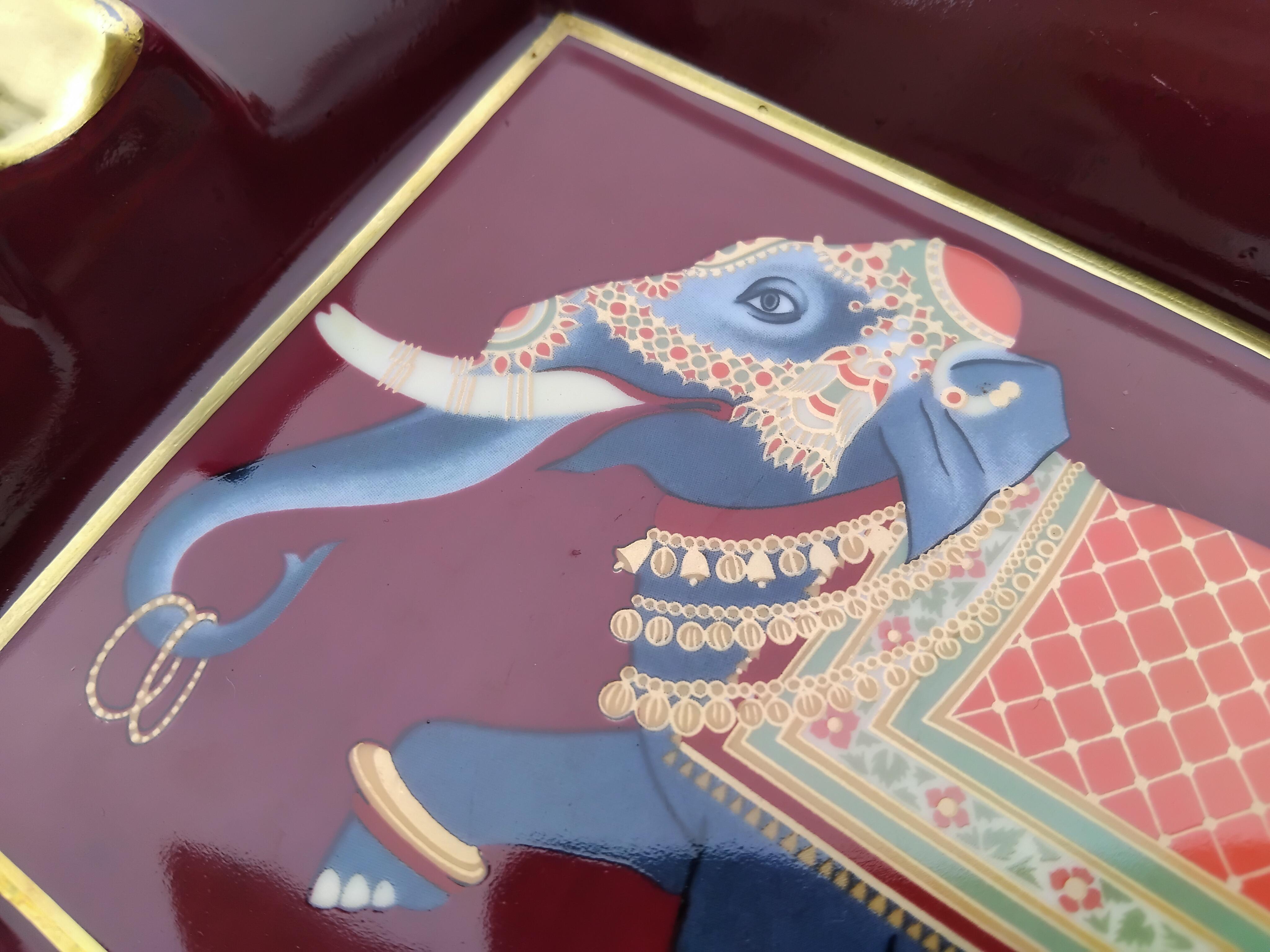 Hermès Vintage Porzellan Zigarren Aschenbecher ändern Tablett Elefant Indien Asien im Angebot 2