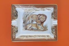 Hermès Vintage Porcelain Cigar Ashtray Change Tray Lion and Lioness Pattern