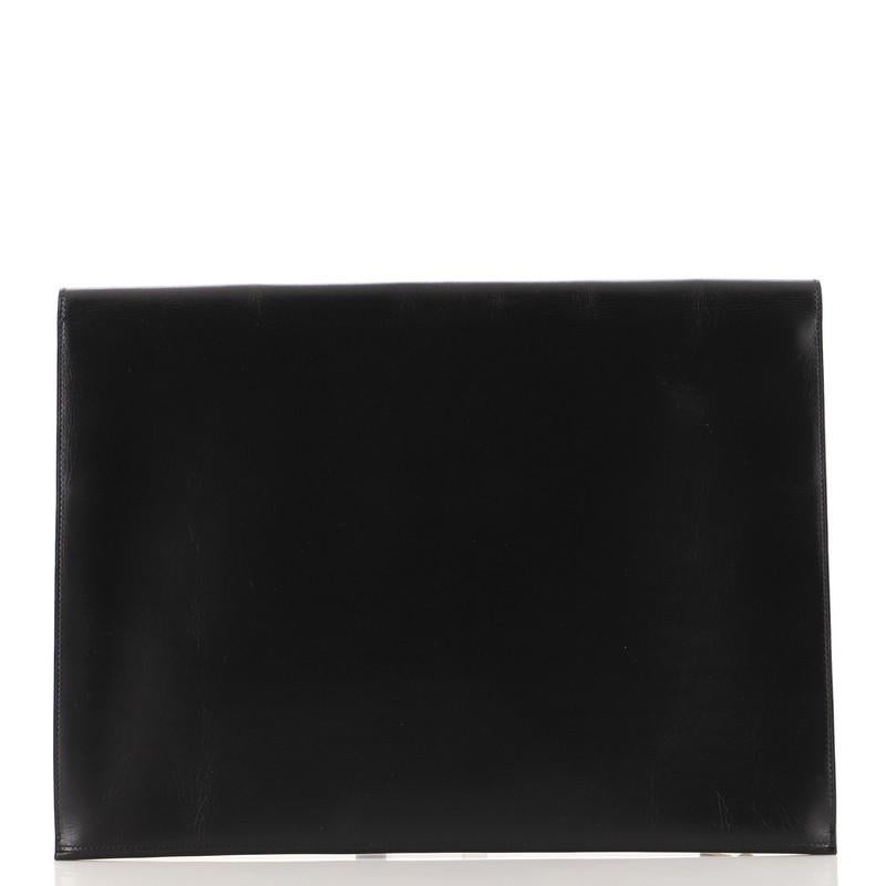 Black Hermes Vintage Portfolio Clutch Box Calf Large