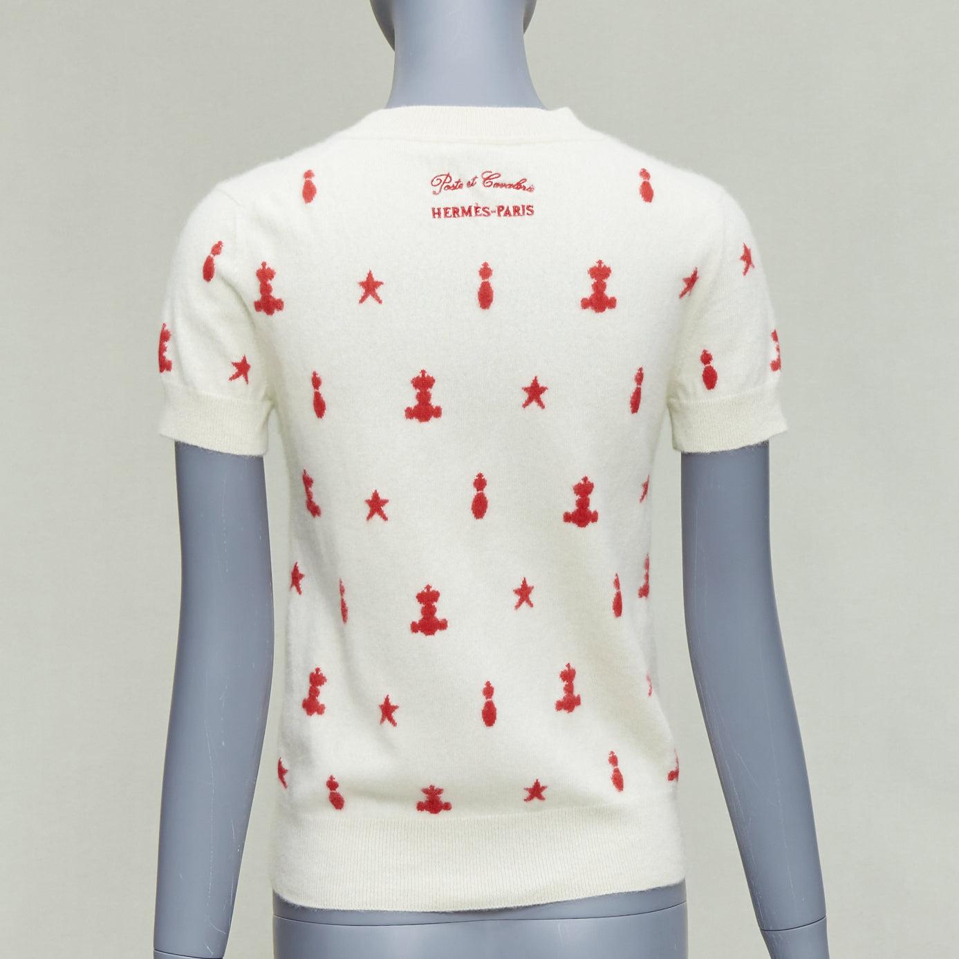 Women's HERMES Vintage Poste et Cavalerie 100% cashmere cream embroidered sweater FR40 L For Sale