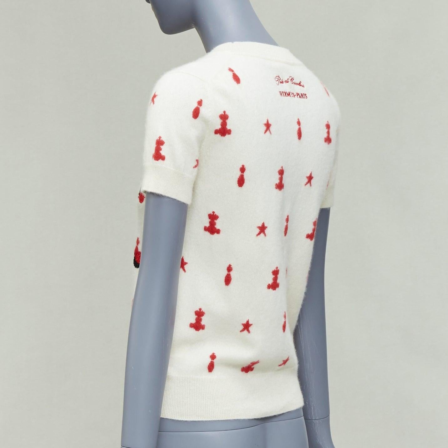 HERMES Vintage Poste et Cavalerie 100% cashmere cream embroidered sweater FR40 L For Sale 1