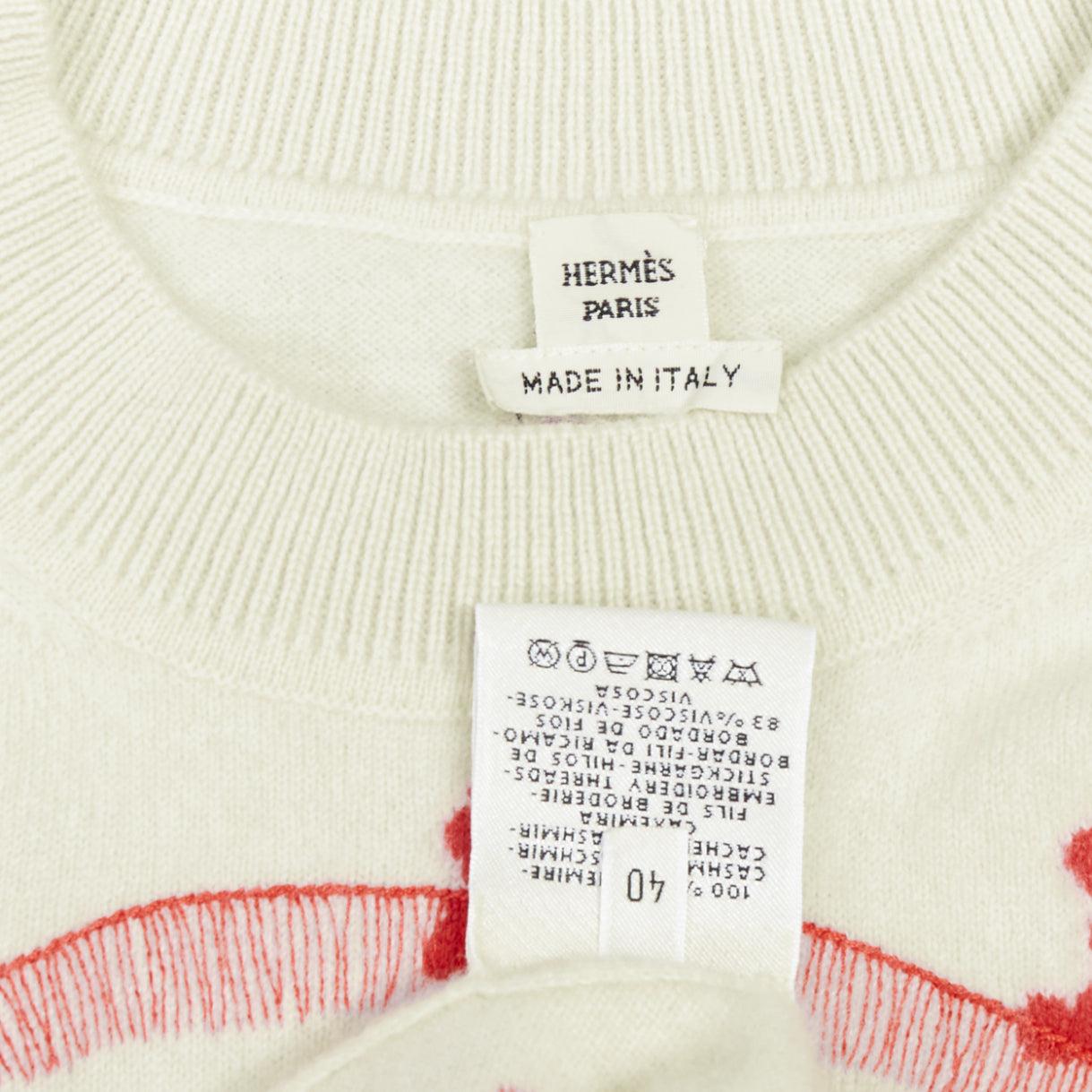 HERMES Vintage Poste et Cavalerie 100% cashmere cream embroidered sweater FR40 L For Sale 3