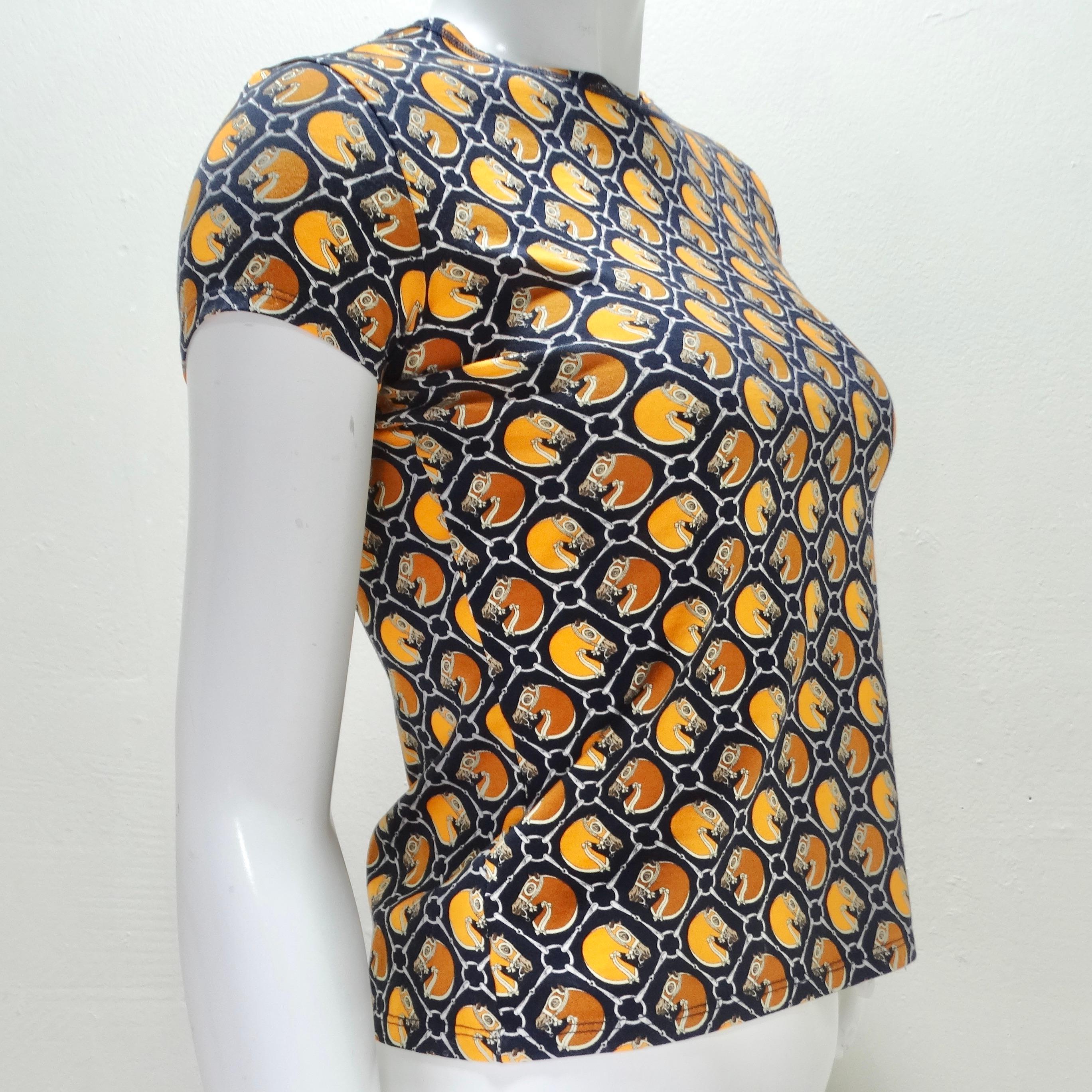 Hermes Vintage Printed Cotton T-Shirt In Excellent Condition For Sale In Scottsdale, AZ