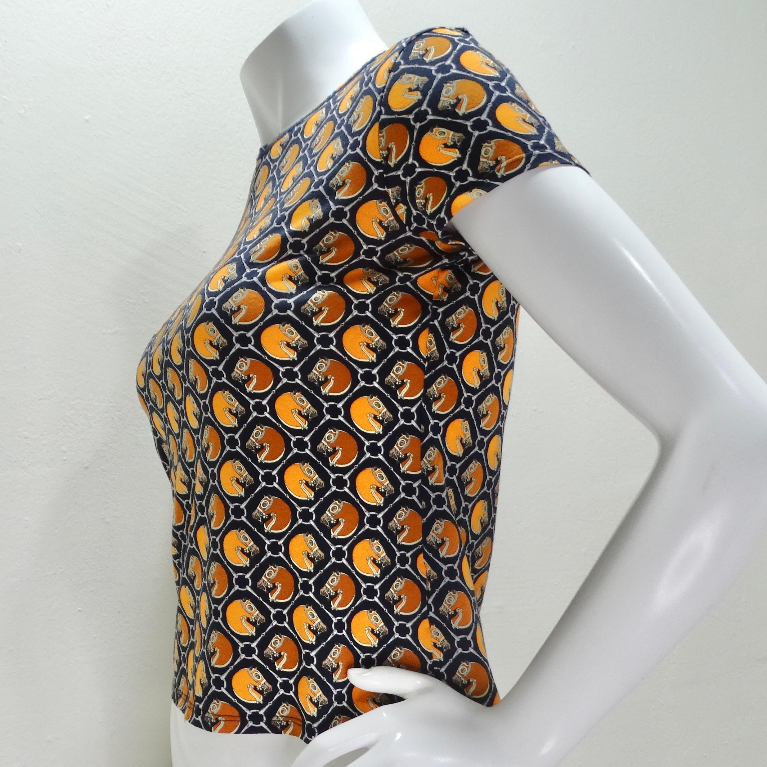 Hermes Vintage Printed Cotton T-Shirt For Sale 1