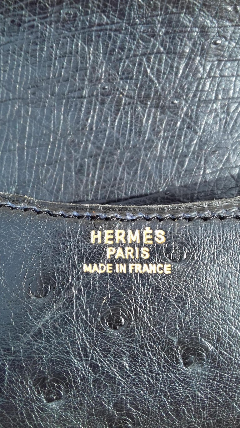 Hermès Vintage Pola Purse Clutch Evening Bag 2 ways Black Ostrich Golden Hdw For Sale 7