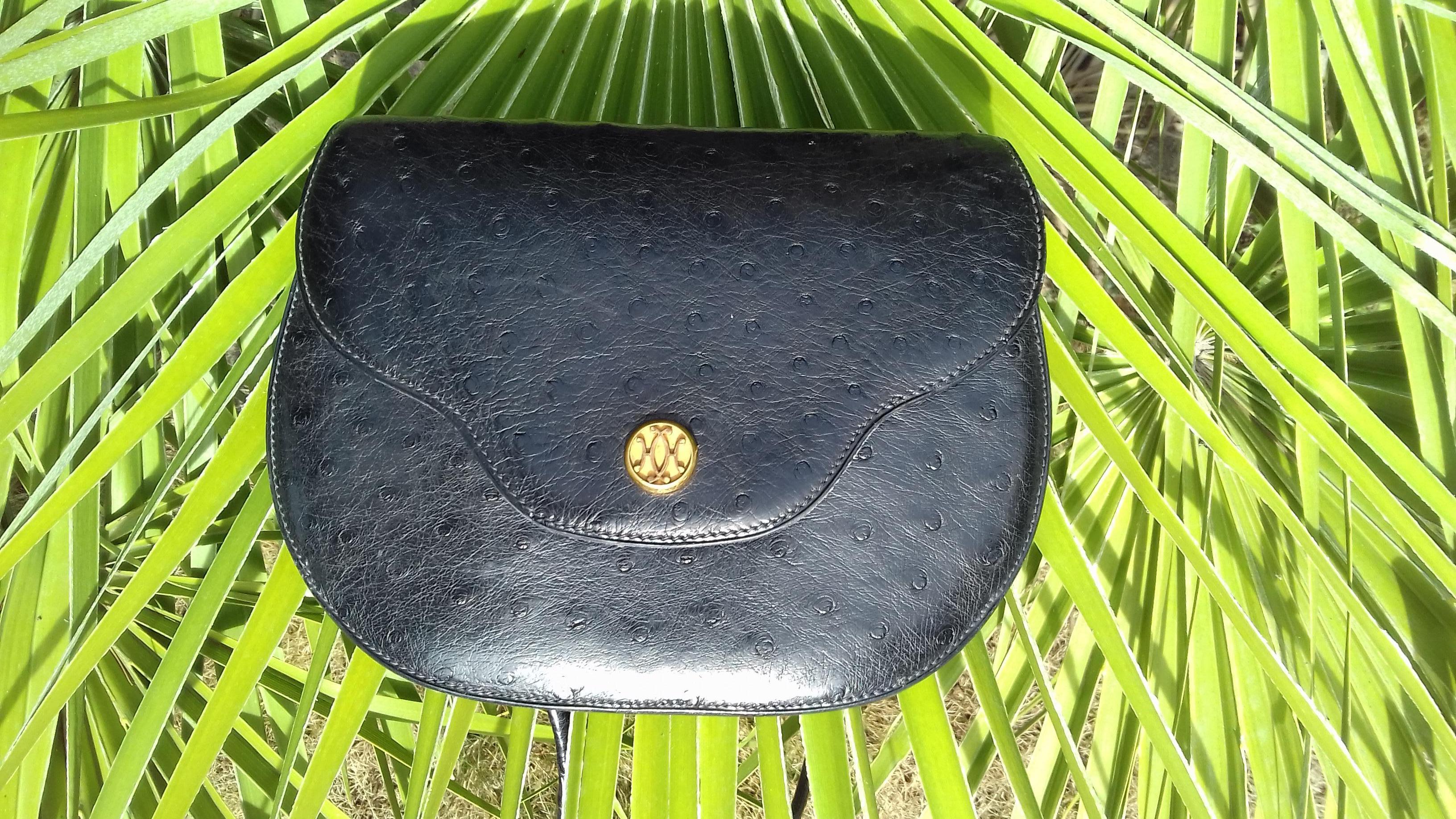 Hermès Vintage Pola Purse Clutch Evening Bag 2 ways Black Ostrich Golden Hdw For Sale 13