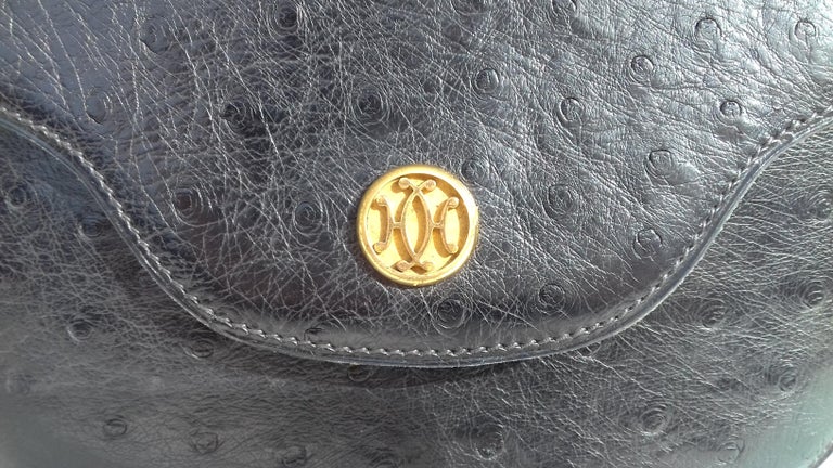 Hermès Vintage Pola Purse Clutch Evening Bag 2 ways Black Ostrich Golden Hdw For Sale 4