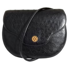 Hermès Vintage Pola Purse Clutch Evening Bag 2 ways Black Ostrich Golden Hdw