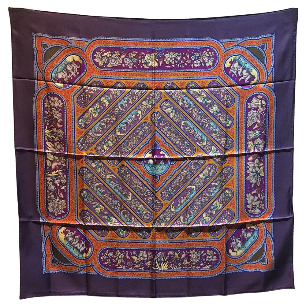 Hermes Vintage Qalamdam Silk Scarf in Purple c1990s