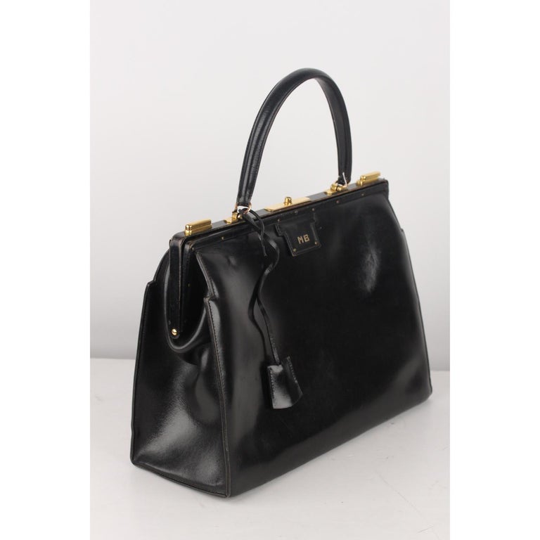 Hermes Vintage Rare Black Leather Sac 404 Top Handle Bag For Sale at 1stDibs
