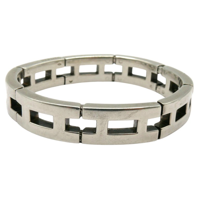 HERMES Vintage Rare Sterling Silver H Link Bracelet For Sale at