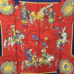 Hermes Vintage Red and Blue Silk Puzzle Scarf 1990 Joachim Metz