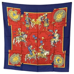 Hermes Vintage Red and Blue Silk Puzzle Scarf 1990 Joachim Metz