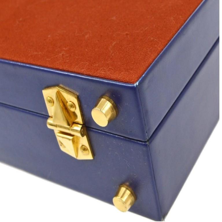 Women's or Men's Hermes Vintage Red Blue Canvas Gold Men's Women's Travel Trunk Briefcase Bag