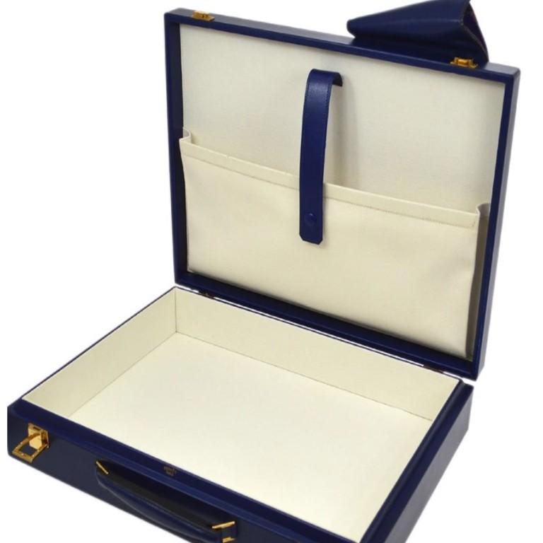 Hermes Vintage Red Blue Canvas Gold Men's Women's Travel Trunk Briefcase Bag 1