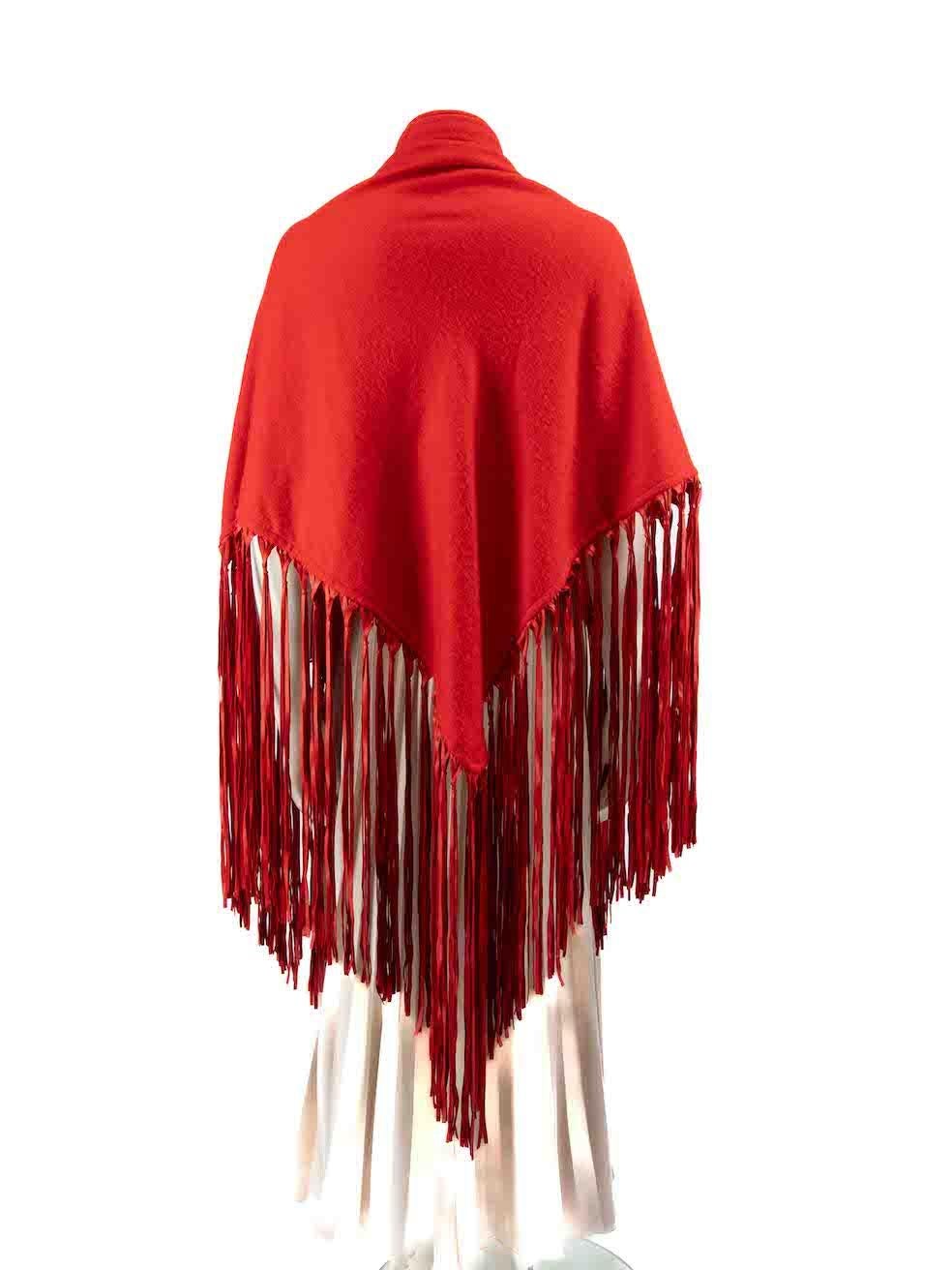 Hermès Vintage Red Cashmere Leather Fringe Shawl In Good Condition In London, GB