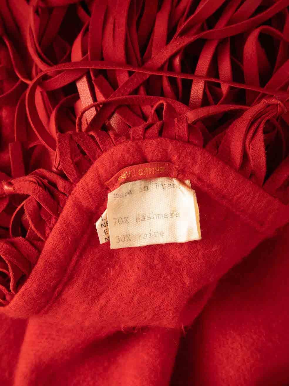 Hermès Vintage Red Cashmere Leather Fringe Shawl 1
