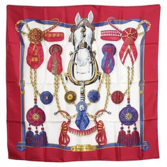 Hermes Vintage Red Frontaux et Cocardes 1968 Caty Latham Silk Scarf