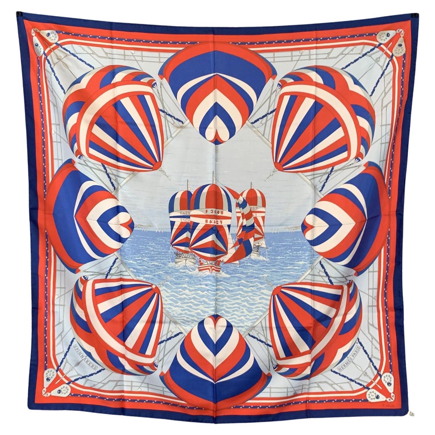 Hermes Vintage Rot Seide Spinnaker Seltene Schal 1982 Julia Abadie im Angebot