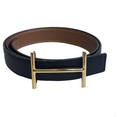 HERMES Vintage Reversible Belt in Black Box Leather and Epsom Gold Leather 78