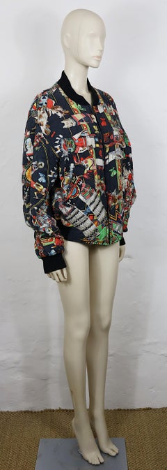 HERMÈS Vintage Reversible Quilted Bomber Jacket Kachinas Print by Kermit Oliver