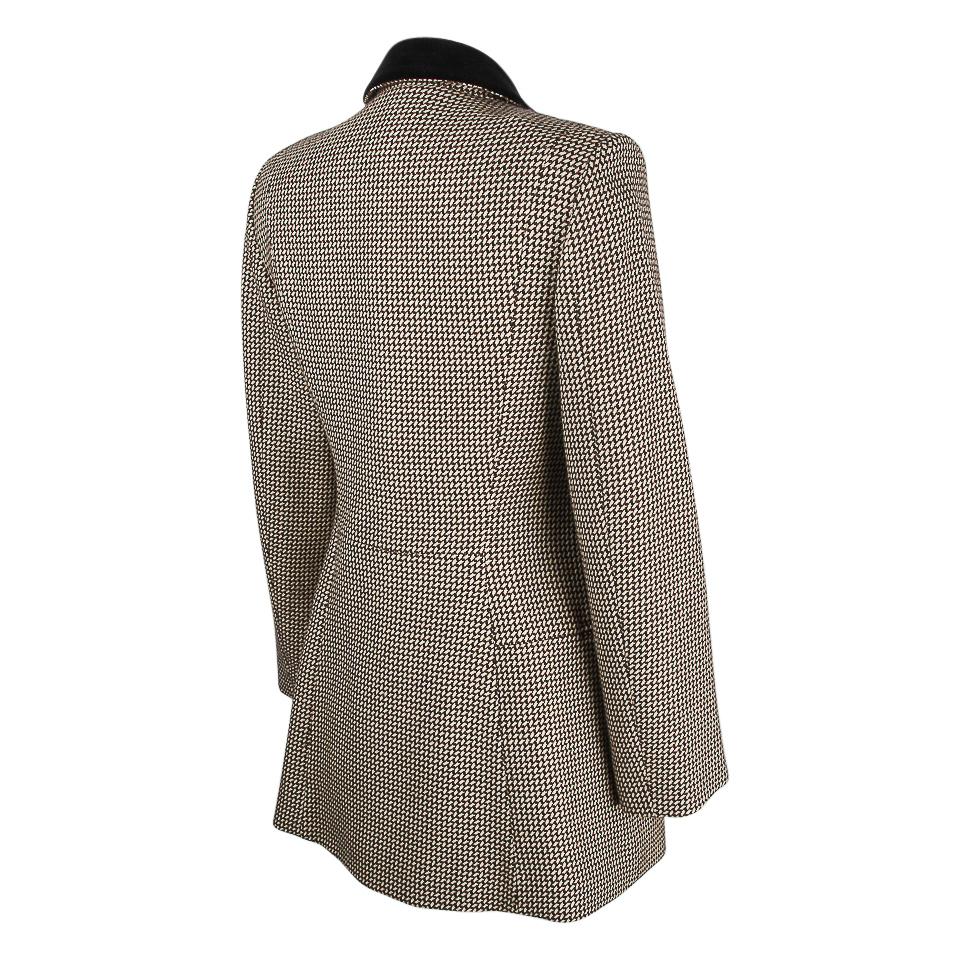 Hermes Vintage Riding Jacket / Blazer Check Leather Buttons Velvet Collar 36 / 4 For Sale 4