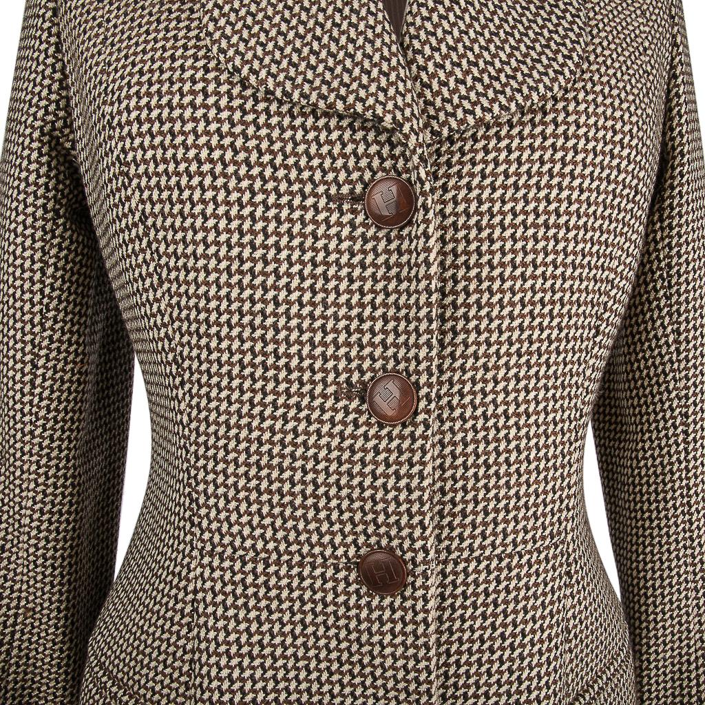 Black Hermes Vintage Riding Jacket / Blazer Check Leather Buttons Velvet Collar 36 / 4 For Sale