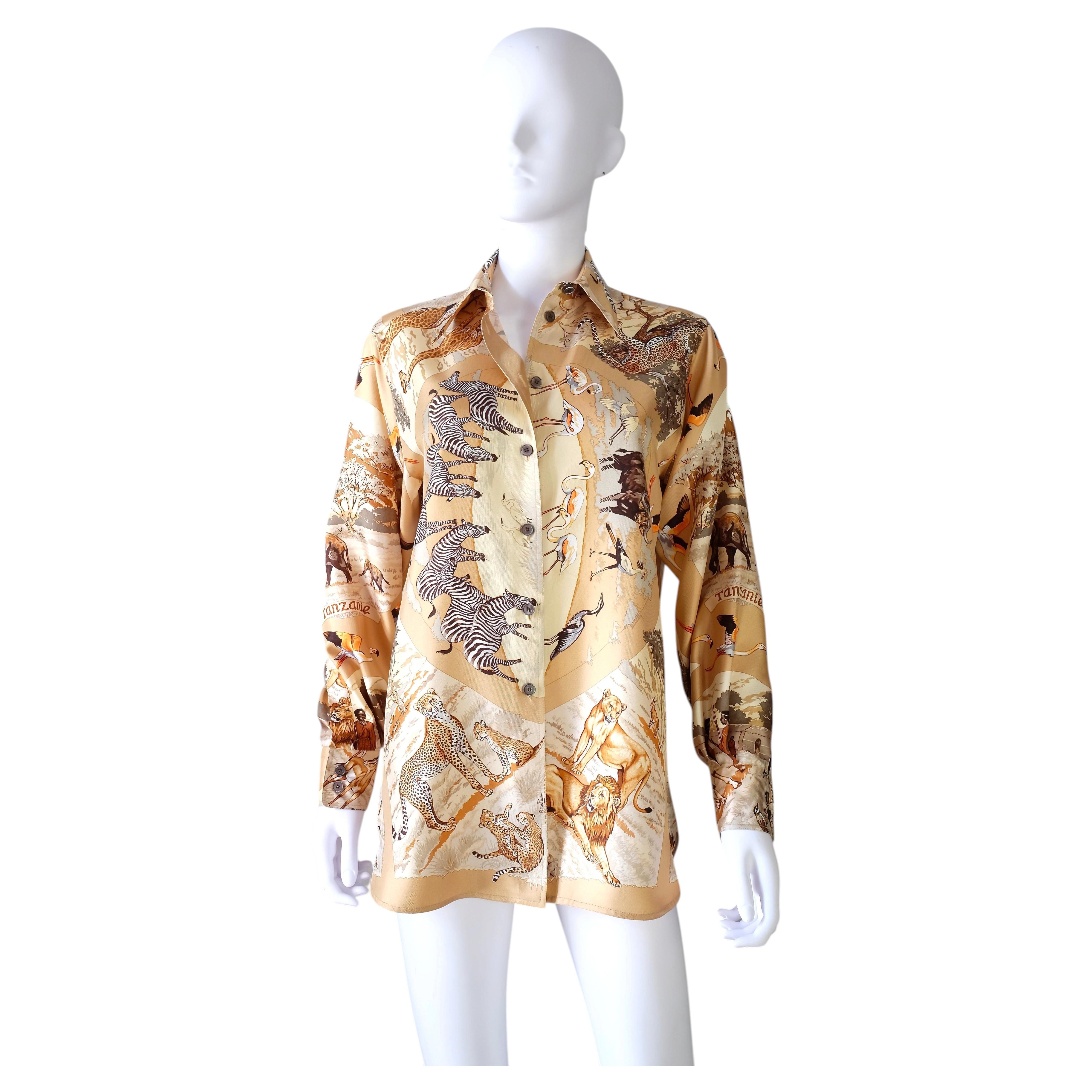 HERMÈS - Vintage Robert Dallet Silk Shirt "Tanzanie" Animal Print, 74 cm