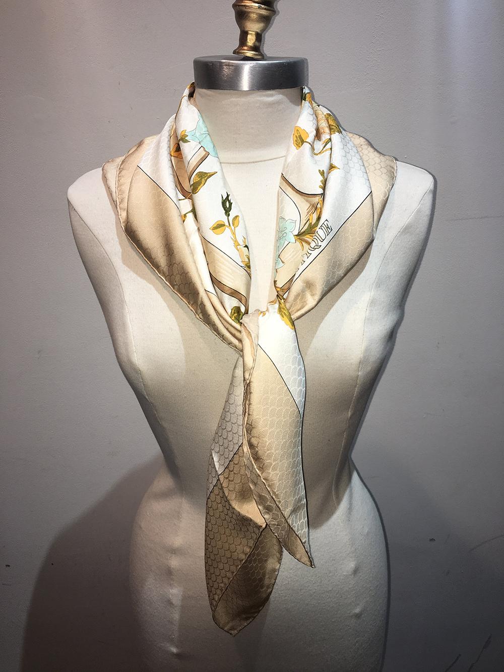 Women's Hermes Vintage Romantique Silk Scarf in Beige c1970s