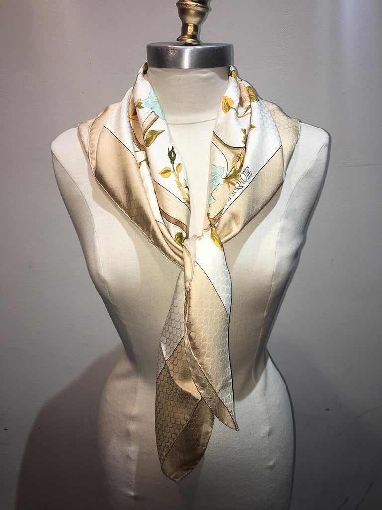 Hermes Vintage Romantique Silk Scarf in Beige c1970s at 1stDibs