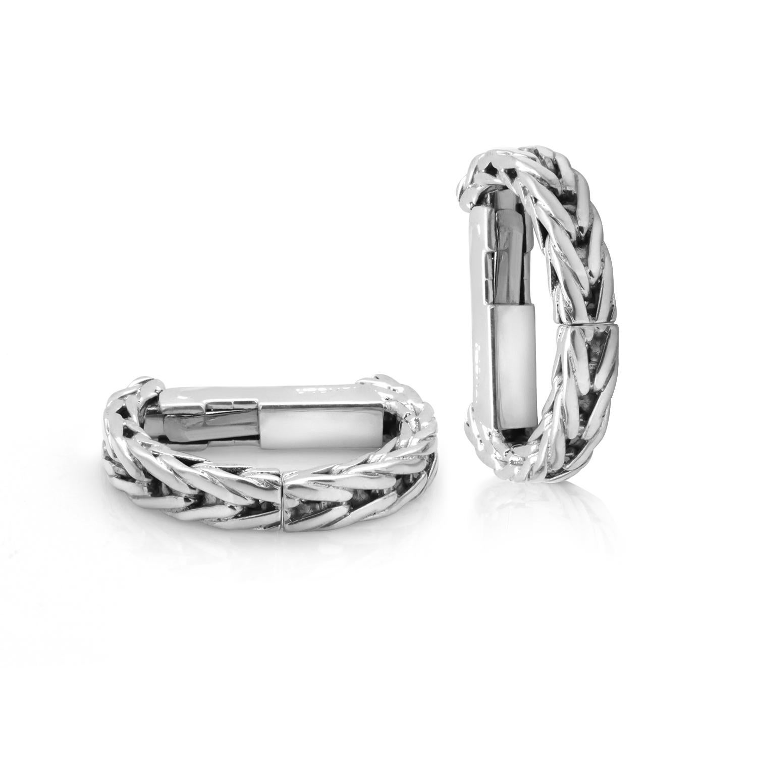 Hermes Vintage Rope Twisted Hoop Style Silver Hinged 0.15 Inch Rare Cufflinks For Sale 2